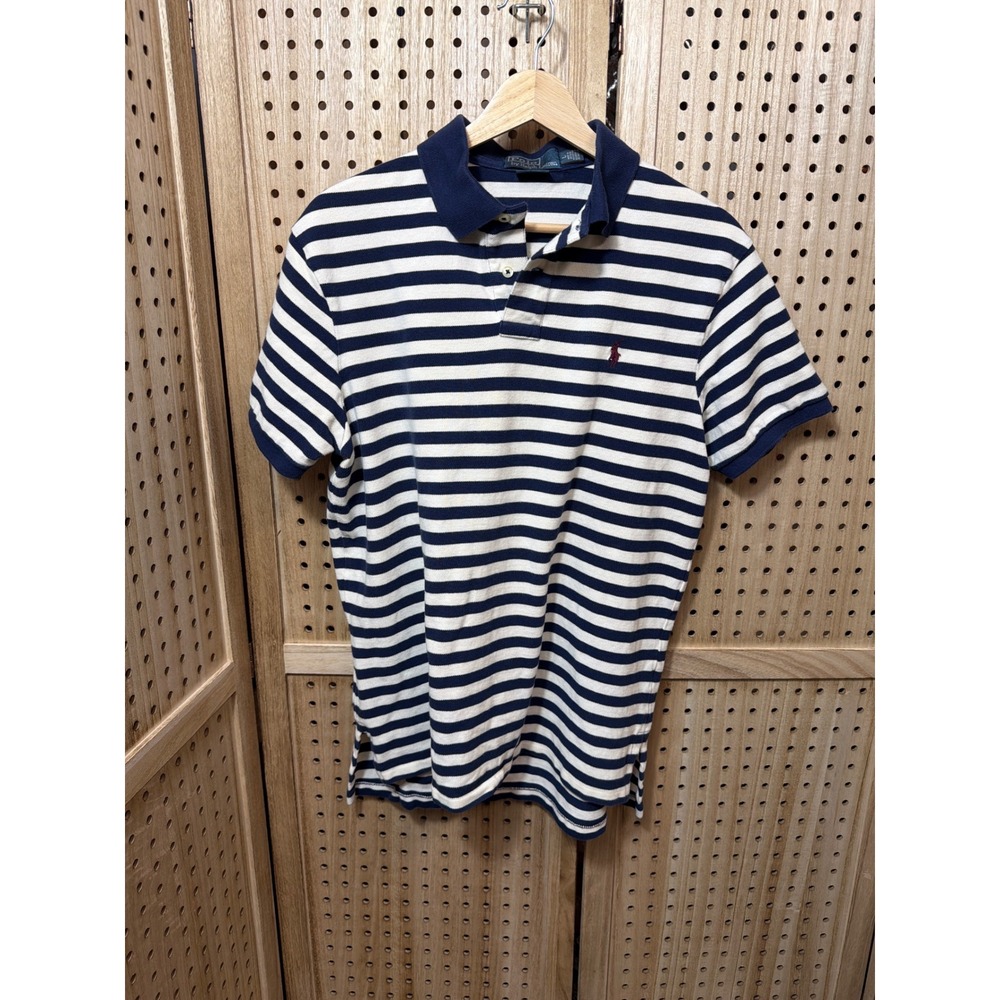 Polo Ralph Lauren Mens Custom Fit Striped Polo Shirt Navy White Large